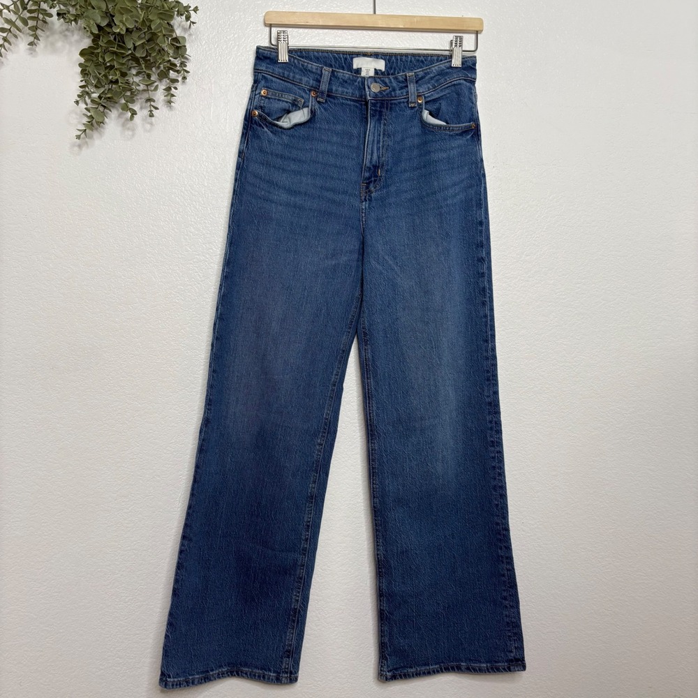 H&M Womens High Waisted Wide Leg Jeans Medium Wash Blue Denim Size 6 - Picture 2 of 7